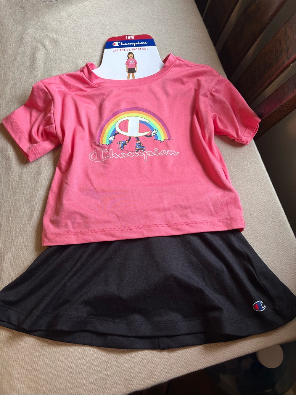 Champion Pink Rainbow Logo Tee with Black Skort
